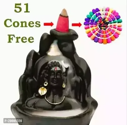 Present Lord Shiva Adiyogi Shiva Backflow Smoke Fountain Incense Holder Burner With 51 Smoke Backflow Scented Cone Incenses For Car Dashboard, Temple, Shivratri Saawan Pooja Directly From Haridwar Shi-thumb0