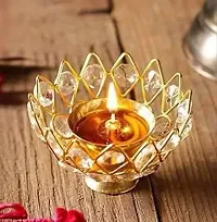 Brass Bowl Crystal Diya Small Round Shape Kamal Deep Akhand Jyoti Oil Lamp for Puja and Home Decor (L-8cm, B-7cm, H-5cm)-thumb1