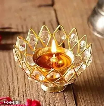 Brass Bowl Crystal Diya Small Round Shape Kamal Deep Akhand Jyoti Oil Lamp for Puja and Home Decor (L-8cm, B-7cm, H-5cm)-thumb2