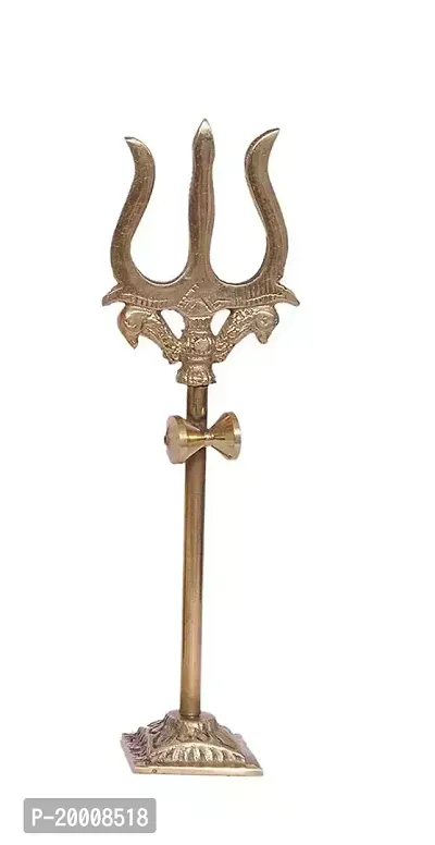 Trishul with Damru stand shiv idol piece for home decor pooja ghar mandir office decorative pure brass finish 1 pcs ( 10 cm )