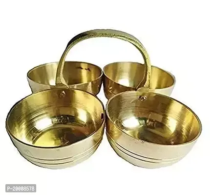 Brass Small Brass Puja Roli Chawal, Elaichi, Mishri 4 Bowl Stand/Brass Chowmukh Haldi Kumkum Holder 4 Bowl Holder Patra for Home Temple-thumb0