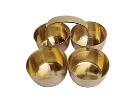 Brass Small Brass Puja Roli Chawal, Elaichi, Mishri 4 Bowl Stand/Brass Chowmukh Haldi Kumkum Holder 4 Bowl Holder Patra for Home Temple-thumb2
