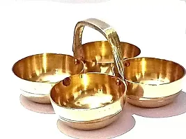 Brass Small Brass Puja Roli Chawal, Elaichi, Mishri 4 Bowl Stand/Brass Chowmukh Haldi Kumkum Holder 4 Bowl Holder Patra for Home Temple-thumb3