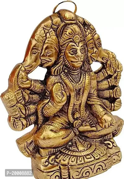 Metal Panchmukhi Hanuman ji Murti/Bajrangbali Idol for Hanging and Gifts Decorative Diwali Pooja Showpiece (L-11cm, B-1.5cm, H-13cm)