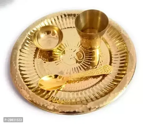Laddu Gopal ji ke Bartan Small- 4 pcs Set - Brass Bhog Thali with Glass, Bowl and Spoon Puja Articles