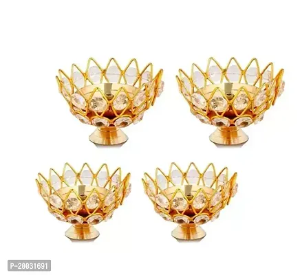 Brass Small Bowl Crystal Diya Round Shape Kamal Deep Akhand Jyoti Oil Lamp for Home Temple Puja Decor Gifts (Pack of 4, 5 cm )-thumb0