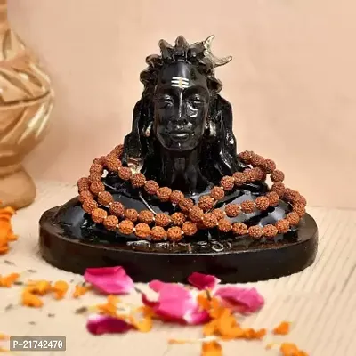 Lord Adiyogi Mahadev Shiva Statue with Rudraksh Mala , 10mm , 108 Beads Standard Decorative Showpiece - 12 cm  (Polyresin, Black)-thumb0