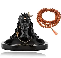 Lord Adiyogi Mahadev Shiva Statue with Rudraksh Mala , 10mm , 108 Beads Standard Decorative Showpiece - 12 cm  (Polyresin, Black)-thumb1