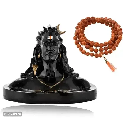 Lord Adiyogi Mahadev Shiva Statue with Rudraksh Mala , 10mm , 108 Beads Standard Decorative Showpiece - 12 cm  (Polyresin, Black)-thumb2