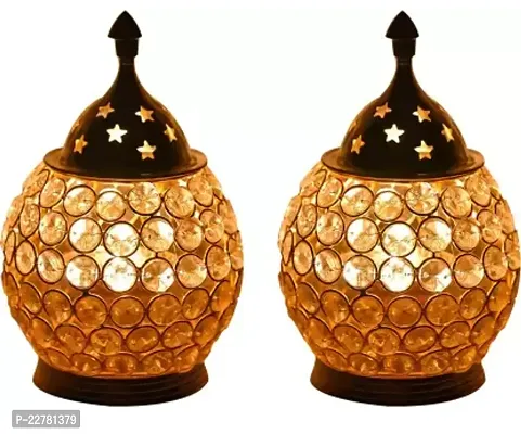 Brass Akhand Set Diamond Crystal Deepak/Dia|With Glass Cover Akhand Jyoti | Magical Stand | Decorative Brass Crystal Candle Gift |Items For Home Brass, Crystal (Pack of 2) Table Diya Set  (Height: 4 i