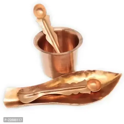 Copper Panchpatra with Anchmani for All Pooja Purpose Copper Brown