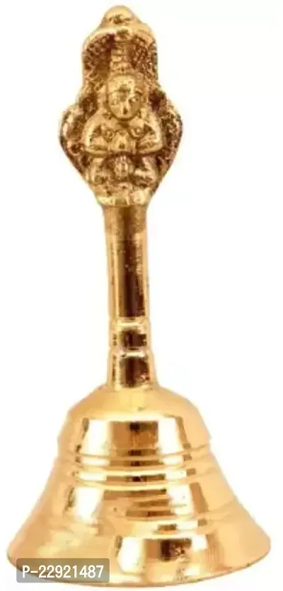 Musical Hand Held Brass Bell Ghanti for Puja Brass Pooja Bell Gold-thumb0