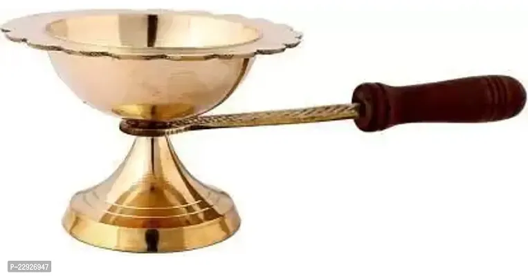 Brass Aarti Lamp Dhoop Stand with Wooden Handle Brass Table Diya Brass Table Diya