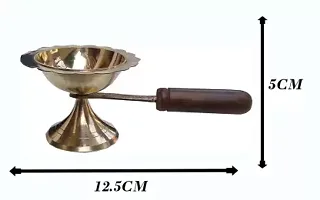 Combo of 5 Face Puja Camphor Burner Lamp Punch Aarti ( 1 No ) Diya With Brass Table Oil Ghee Lamp Puja ( 1 No Small Size ) Diya with Long Wooden Handle For Puja Purpose Brass  (Gold)-thumb2