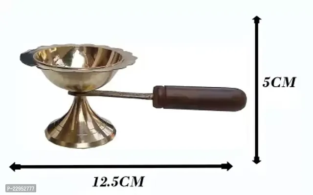 Combo of 5 Face Puja Camphor Burner Lamp Punch Aarti ( 1 No ) Diya With Brass Table Oil Ghee Lamp Puja ( 1 No Small Size ) Diya with Long Wooden Handle For Puja Purpose Brass  (Gold)-thumb3