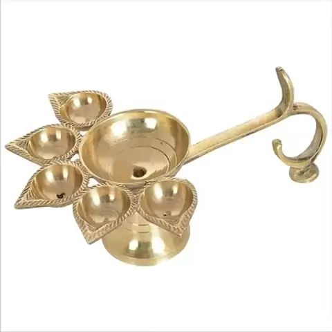 NAVRATRI SPECIAL Brass Panch Aarti Lamp Big Size || Handle Diya For Puja || Pancharti Diya Oil Lamp || Panch aarti Jyoti/Puja Diya for Diwali/Navratri/Any Festival & Pooja ||V7