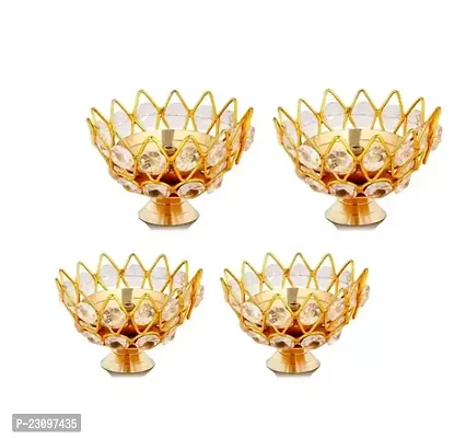 Brass Small Bowl Crystal Diya Round Shape Kamal Deep Akhand Jyoti Oil Lamp for Home Temple Puja Decor Gifts-thumb0