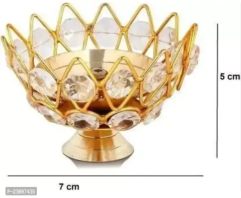 Brass Small Bowl Crystal Diya Round Shape Kamal Deep Akhand Jyoti Oil Lamp for Home Temple Puja Decor Gifts-thumb2