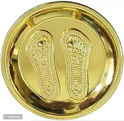 Golden Laxmi Charan Paduka for Laxmi with Plate and Diwali Pooja Decorative Showpiece - 4 cm-thumb2