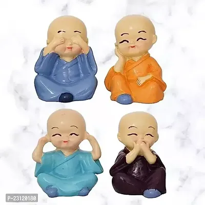Cute Little Baby Monk Buddha Set of 4| Resin Showpiece for Home Decor, Car Dashboard, Living Room, Office Decor  Gifting Purpose (Small-Multicolour)-thumb0