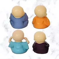 Cute Little Baby Monk Buddha Set of 4| Resin Showpiece for Home Decor, Car Dashboard, Living Room, Office Decor  Gifting Purpose (Small-Multicolour)-thumb1