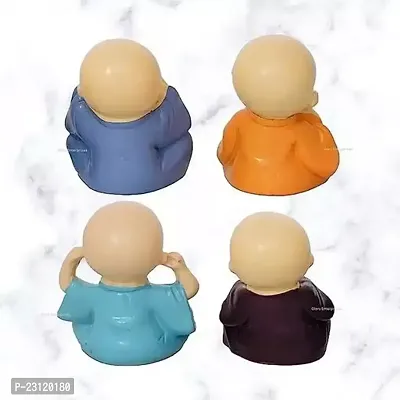 Cute Little Baby Monk Buddha Set of 4| Resin Showpiece for Home Decor, Car Dashboard, Living Room, Office Decor  Gifting Purpose (Small-Multicolour)-thumb2