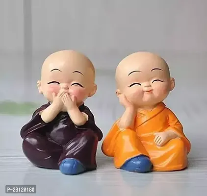 Cute Little Baby Monk Buddha Set of 4| Resin Showpiece for Home Decor, Car Dashboard, Living Room, Office Decor  Gifting Purpose (Small-Multicolour)-thumb3