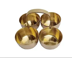 Brass Small Brass Puja Roli Chawal, Elaichi, Mishri 4 Bowl Stand/Brass Chowmukh Haldi Kumkum Holder 4 Bowl Holder Patra for Home Temple-thumb1