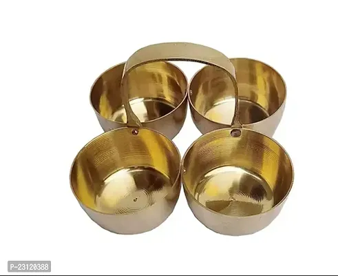 Brass Small Brass Puja Roli Chawal, Elaichi, Mishri 4 Bowl Stand/Brass Chowmukh Haldi Kumkum Holder 4 Bowl Holder Patra for Home Temple-thumb2