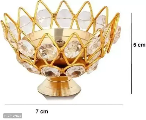 Brass Bowl Crystal Diya Small Round Shape Kamal Deep Akhand Jyoti Oil Lamp for Puja and Home Decor-thumb2
