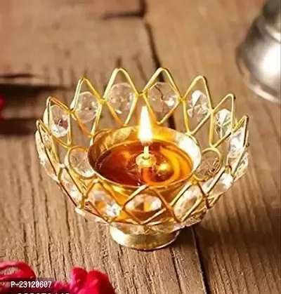 Brass Bowl Crystal Diya Small Round Shape Kamal Deep Akhand Jyoti Oil Lamp for Puja and Home Decor-thumb3