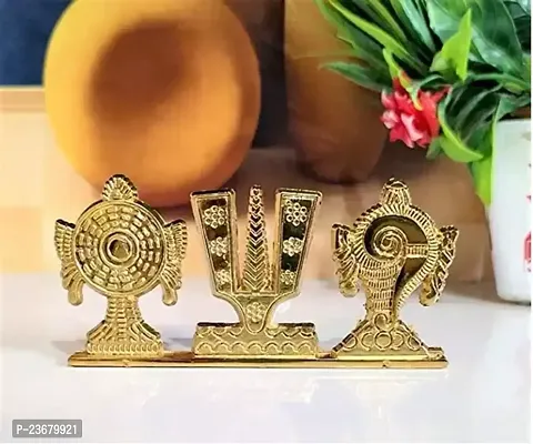 Tirupati Balaji Symbol Stand Shankh Chakra Namah Gold Plating Antique Decorative for Car Dashboard Home  Office Table Showpiece Figurines,Religious Gift Idol...