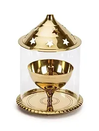 Pure Brass Large Akhand Diya 4,8inch with Crystel Bowl Small Diya Combo Pack-thumb1