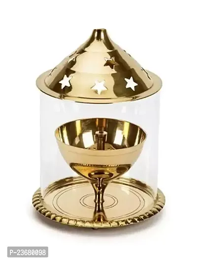 Pure Brass Large Akhand Diya 4,8inch with Crystel Bowl Small Diya Combo Pack-thumb2