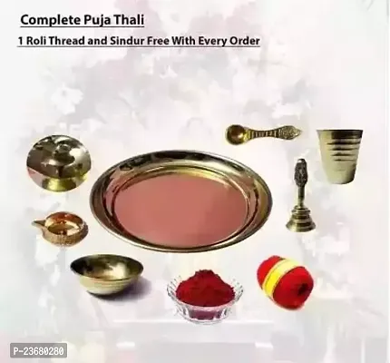 Pure Brass Special Beautiful Puja Thali Set of 9 Items, for Diwali Poojan/Pooja Room/Diwali Gifting Brass (Gold)-thumb3