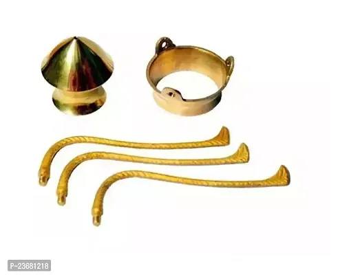 big size 3 no. brass shivling stand and 3 no. loti standard size-thumb2