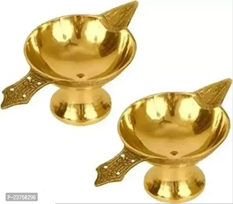 PAARO Laxmi Deepak Diya Set of 2 Brass (Pack of 2) Table Diya Set (Height: 1.5 inch)-thumb0