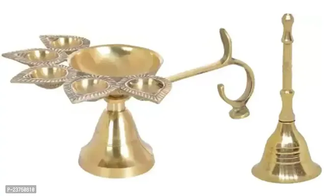 Deepak Aarti With Bell, Brass Diya Brass (Pack of 2) Table Diya  (Height: 2.4 inch)-thumb0