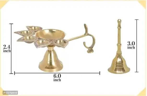 Deepak Aarti With Bell, Brass Diya Brass (Pack of 2) Table Diya  (Height: 2.4 inch)-thumb3