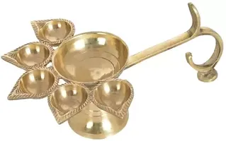 Deepak Aarti With Bell, Brass Diya Brass (Pack of 2) Table Diya  (Height: 2.4 inch)-thumb1