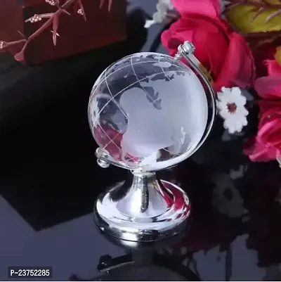 Earth Globe World Map Crystal Glass Clear Stand Desk Decoration Gifts Decorative Showpiece - 6.5 cm  (Crystal, Metal, Clear)-thumb2