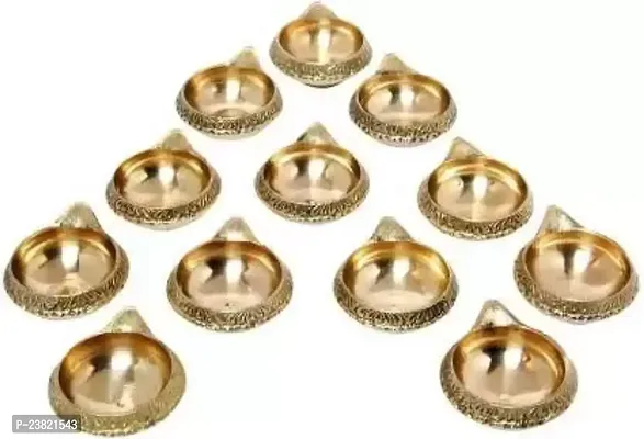Kuber Diya Deepam Akhand Diya for Pooja and Diwali Festival Set of 12 Brass (Pack of 12) Table Diya Set