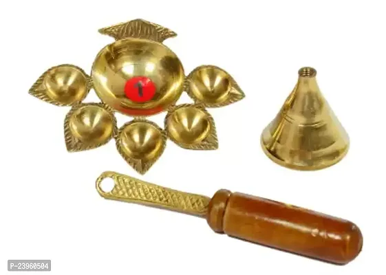 PANCHARTHI WOODEN HANDLE Aarti Brass Diya Oil Lamp Jyoti Puja-thumb2