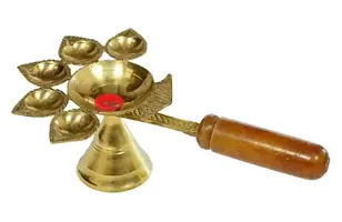 PANCHARTHI WOODEN HANDLE Aarti Brass Diya Oil Lamp Jyoti Puja-thumb2