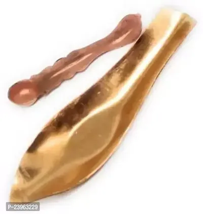Copper Panchpatra Spoon Aachmani ( Small ) (2 Pieces, ) Copper  (2 Pieces, Gold)-thumb0