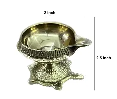 Pure Brass Kuber Deepak On Stand Diyas Oil Lamp Kuber Diya Lamp Engraved Design Dia with Turtle Base Pack of 2 Size 2.5 inch Small-thumb2