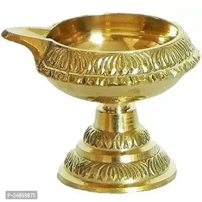 Brass Diya / Pooja Deepak / Brass Kuber Diya With stand Brass Table Diya  (Height: 3 inch)