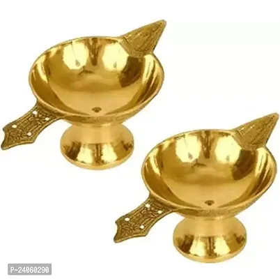 Diya Set of 2 Brass (Pack of 2) Table Diya Set  (Height: 1.5 inch)-thumb0