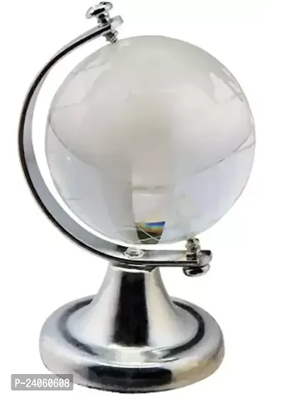 Earth Globe World Map Crystal Glass Clear Stand Desk Decoration Gifts Decorative Showpiece - 6.5 cm  (Crystal, Metal, Clear)-thumb0