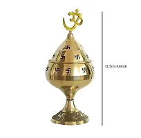 Brass Jali Akhand Jyoti Deep with Stand, Cover  Om Diya/Oil Lamp in 100% Brass for Temple, Home  Office Decor Set of 2 pcs (Small, 4.6inch)-thumb1